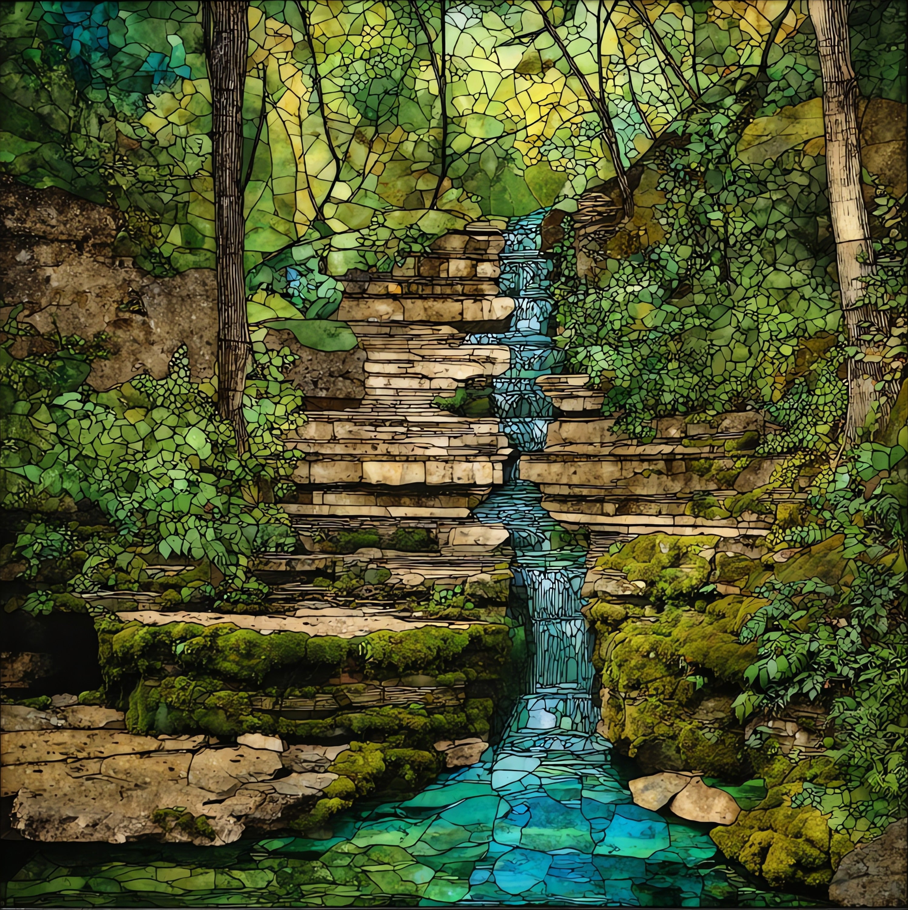 Dunning Spring waterfall — ceramic art tile