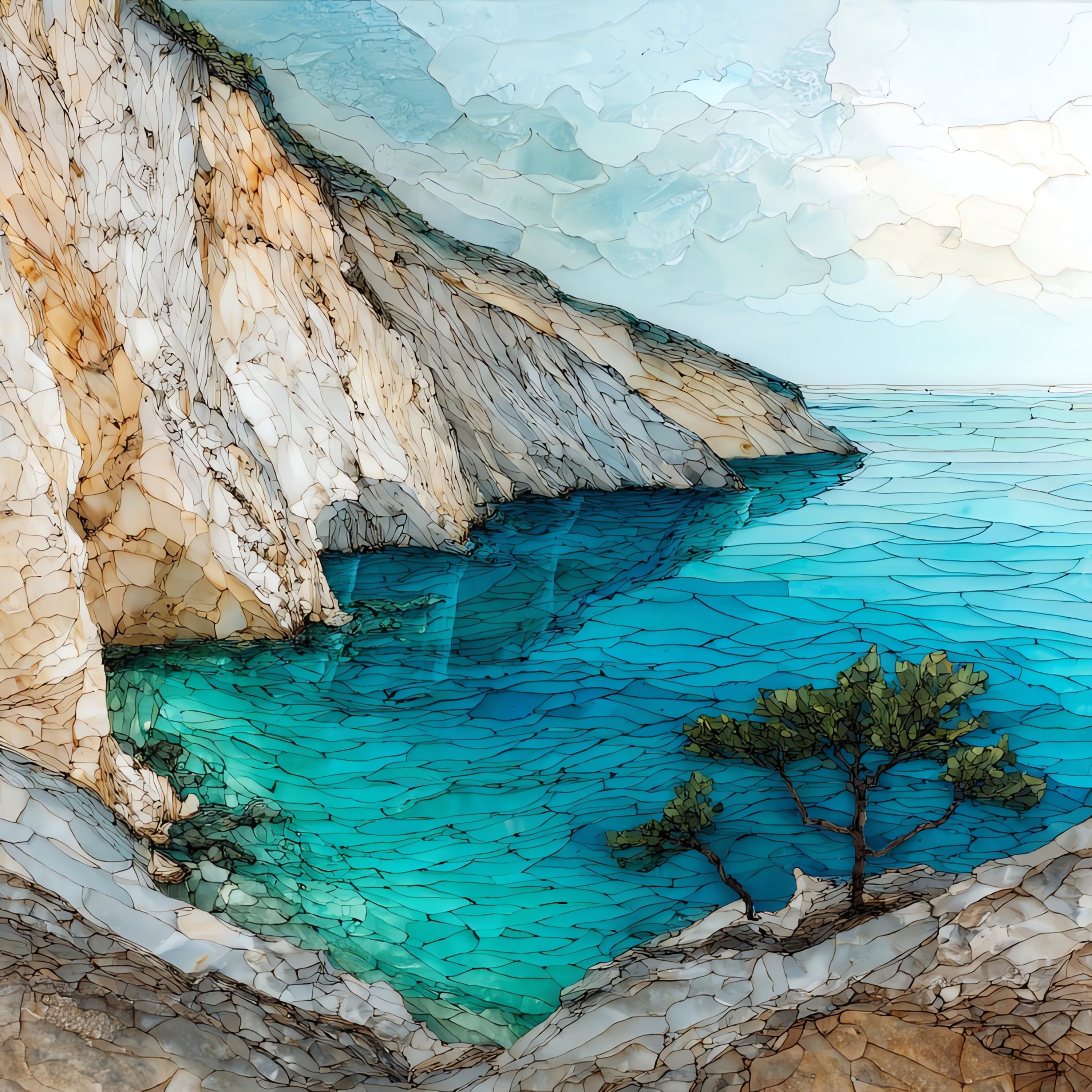 Myrtos Beach — ceramic art tile