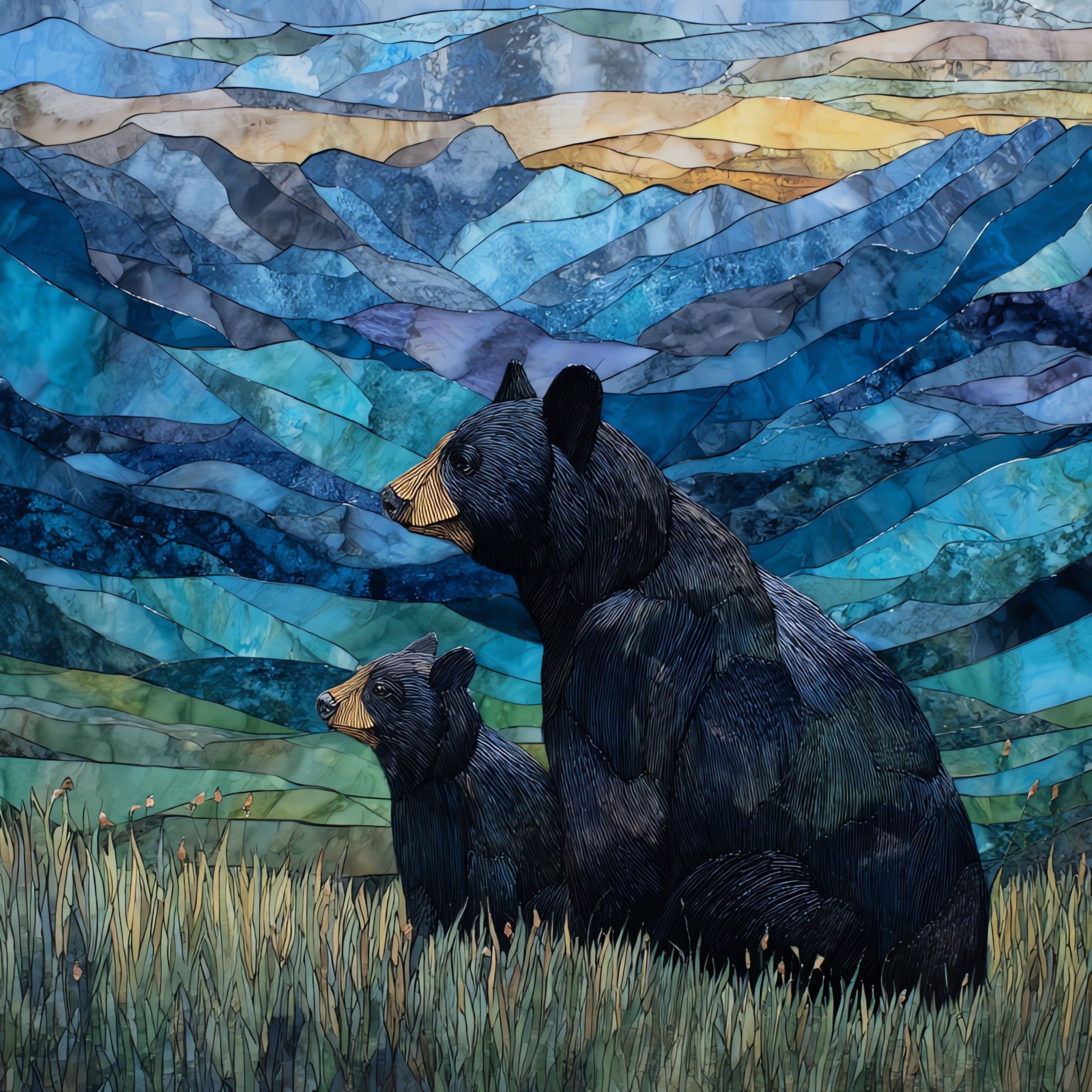 a Catskill black bear and cub — ceramic art tile