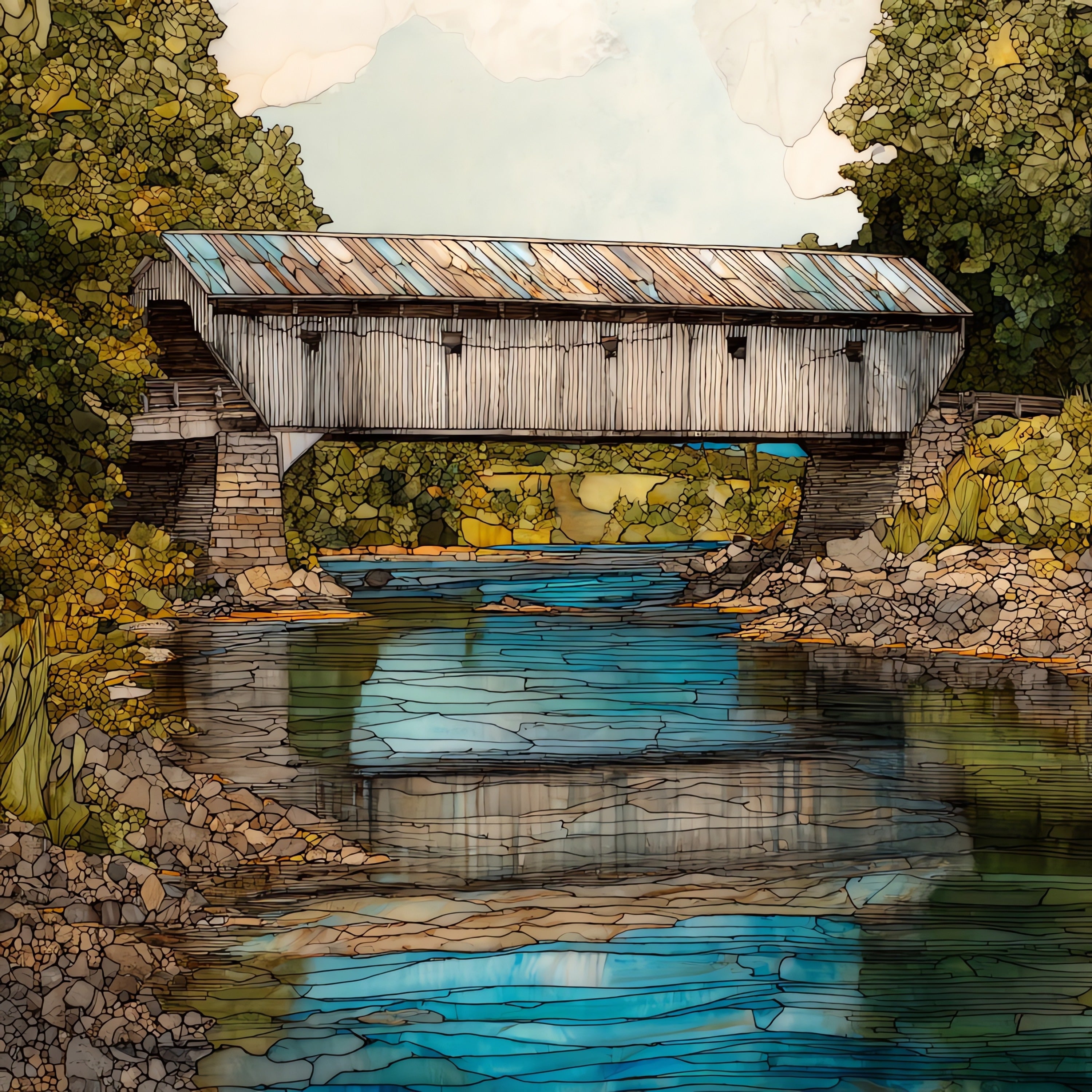 the Scott covered bridge — ceramic art tile