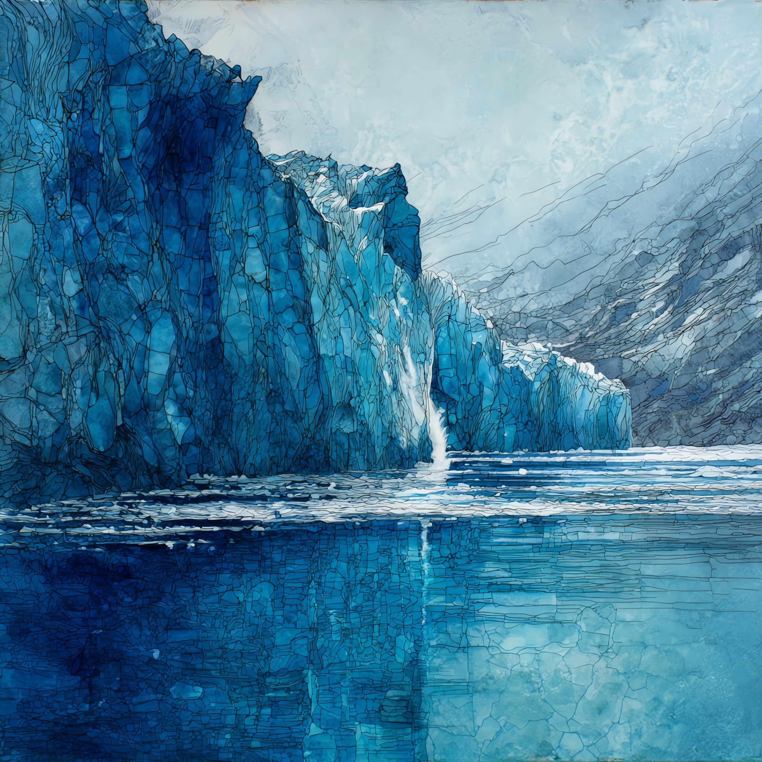 Holgate Glacier calving face — ceramic art tile