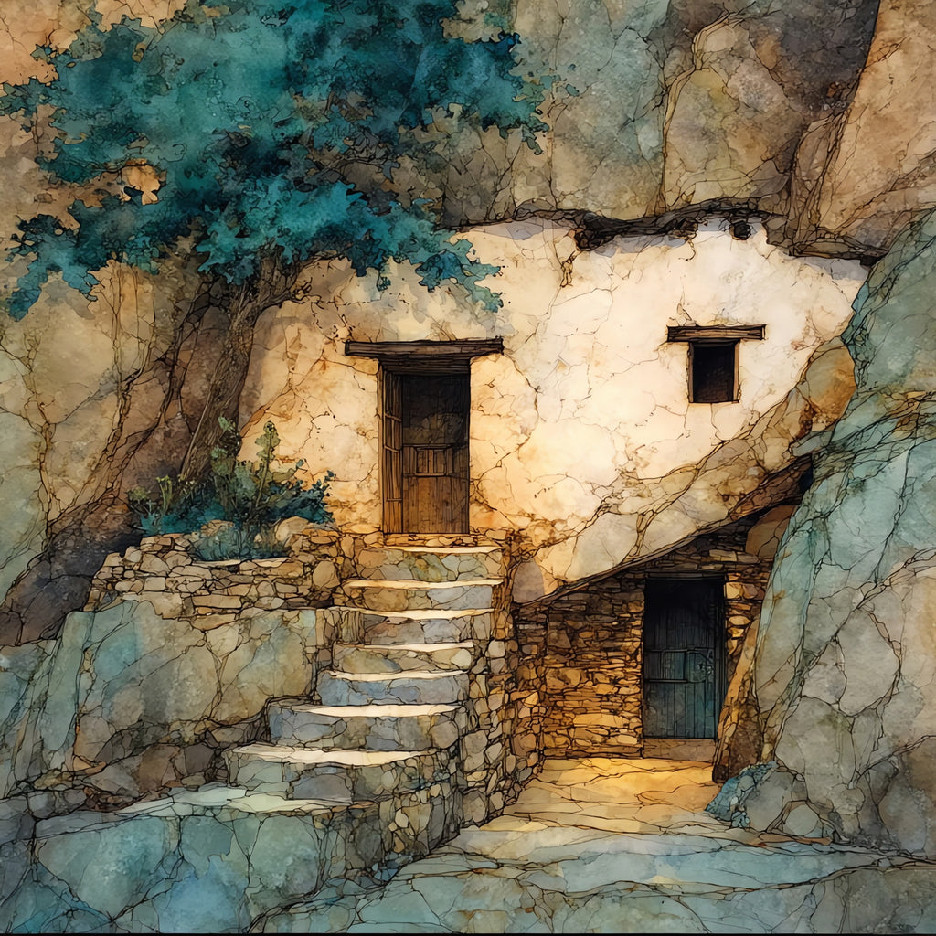 Ancestral Puebloan cliff granary — ceramic art tile