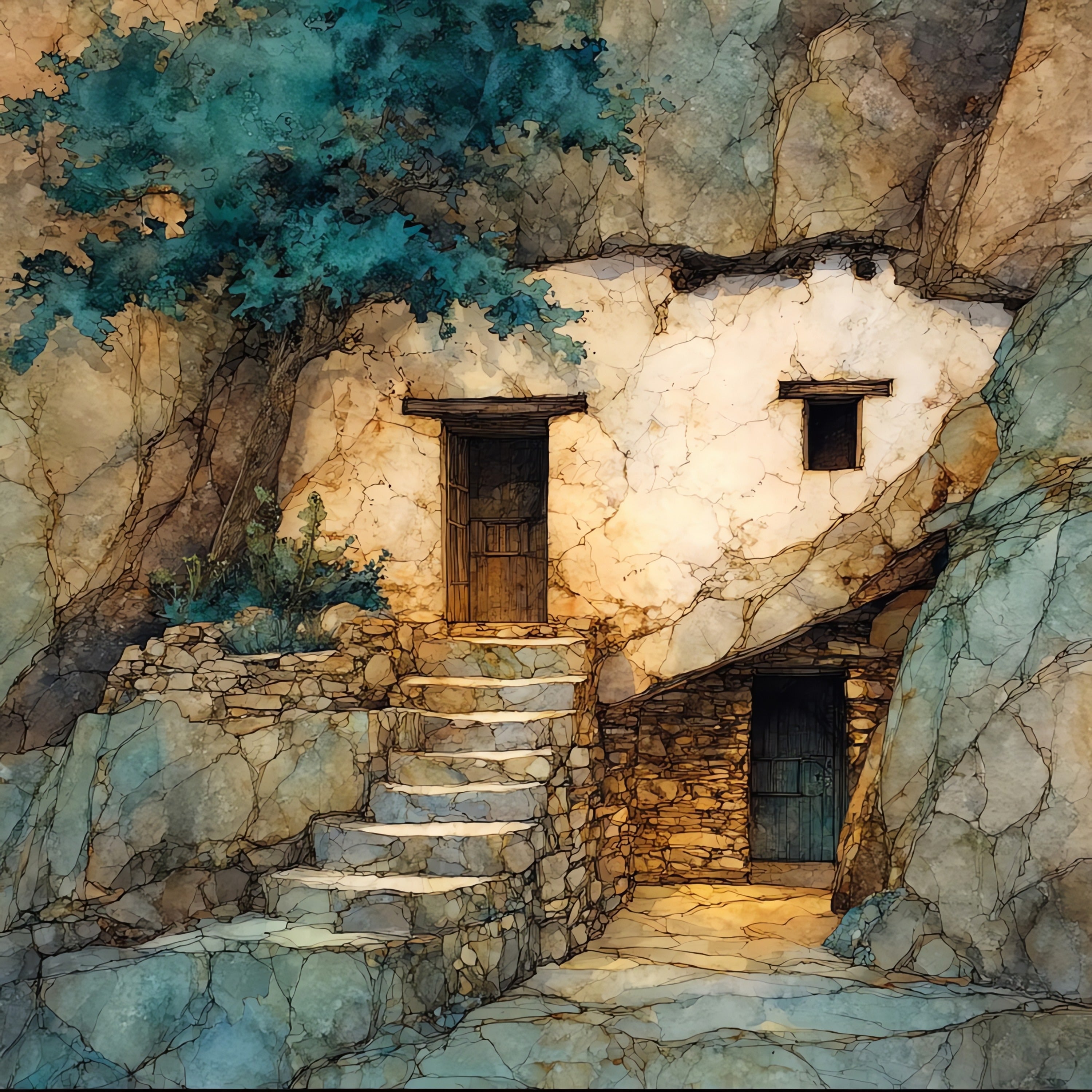 Ancestral Puebloan cliff granary — ceramic art tile