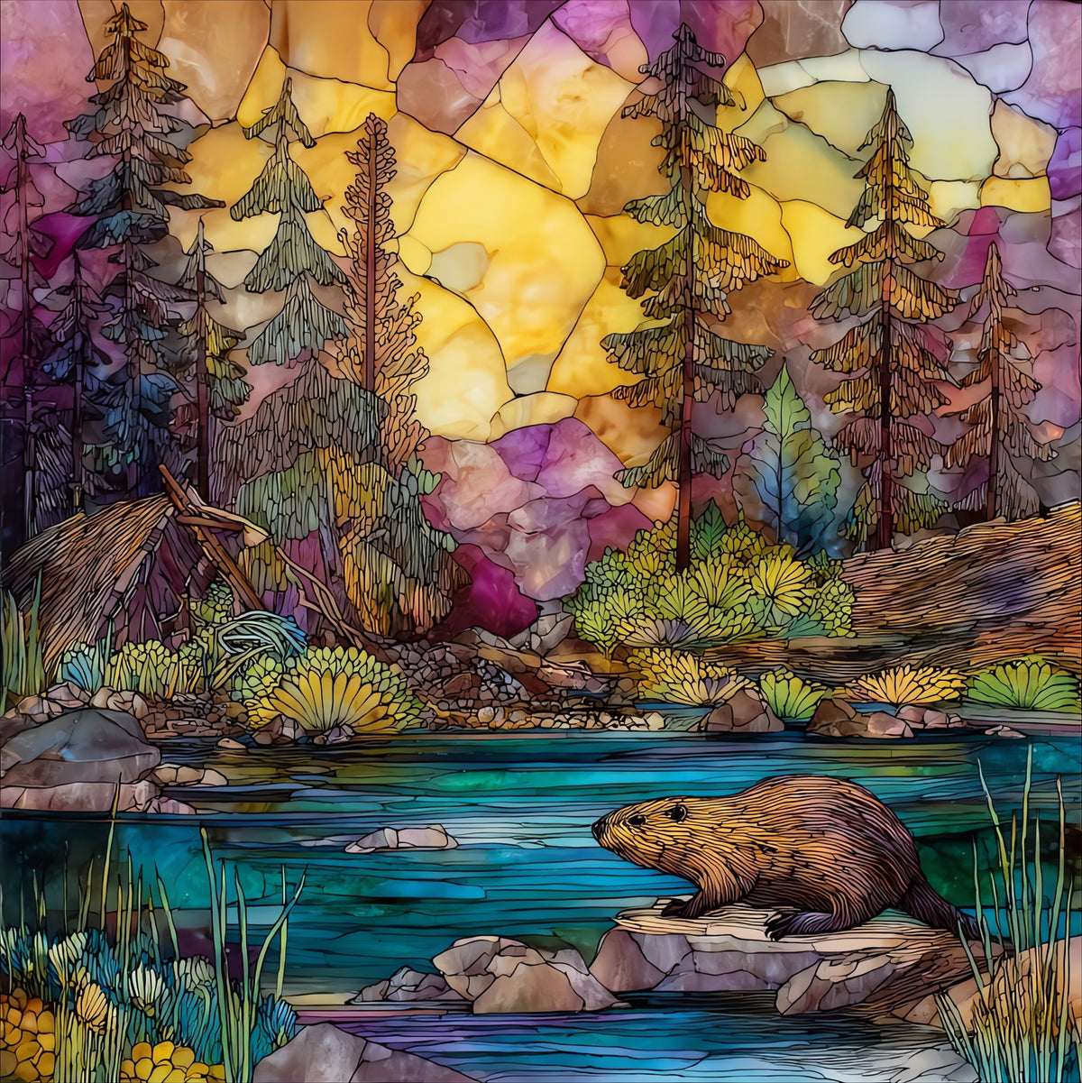 an Adirondack beaver dam across a — ceramic art tile