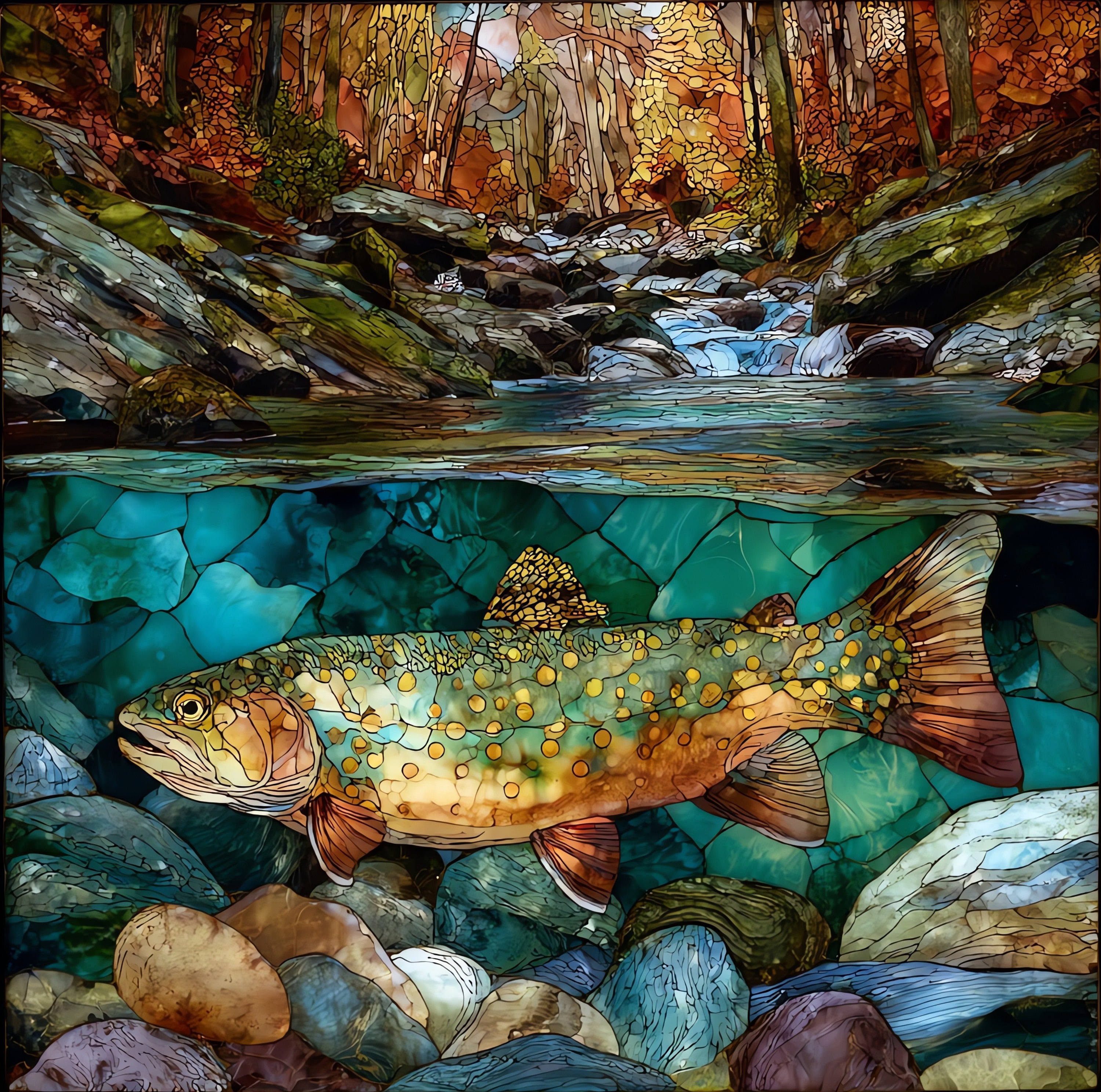 a native brook trout resting in — ceramic art tile