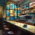 Old Madrid Cafe Interior a Marble Counter a Small Espresso Cup at Midafternoo — ceramic art tile