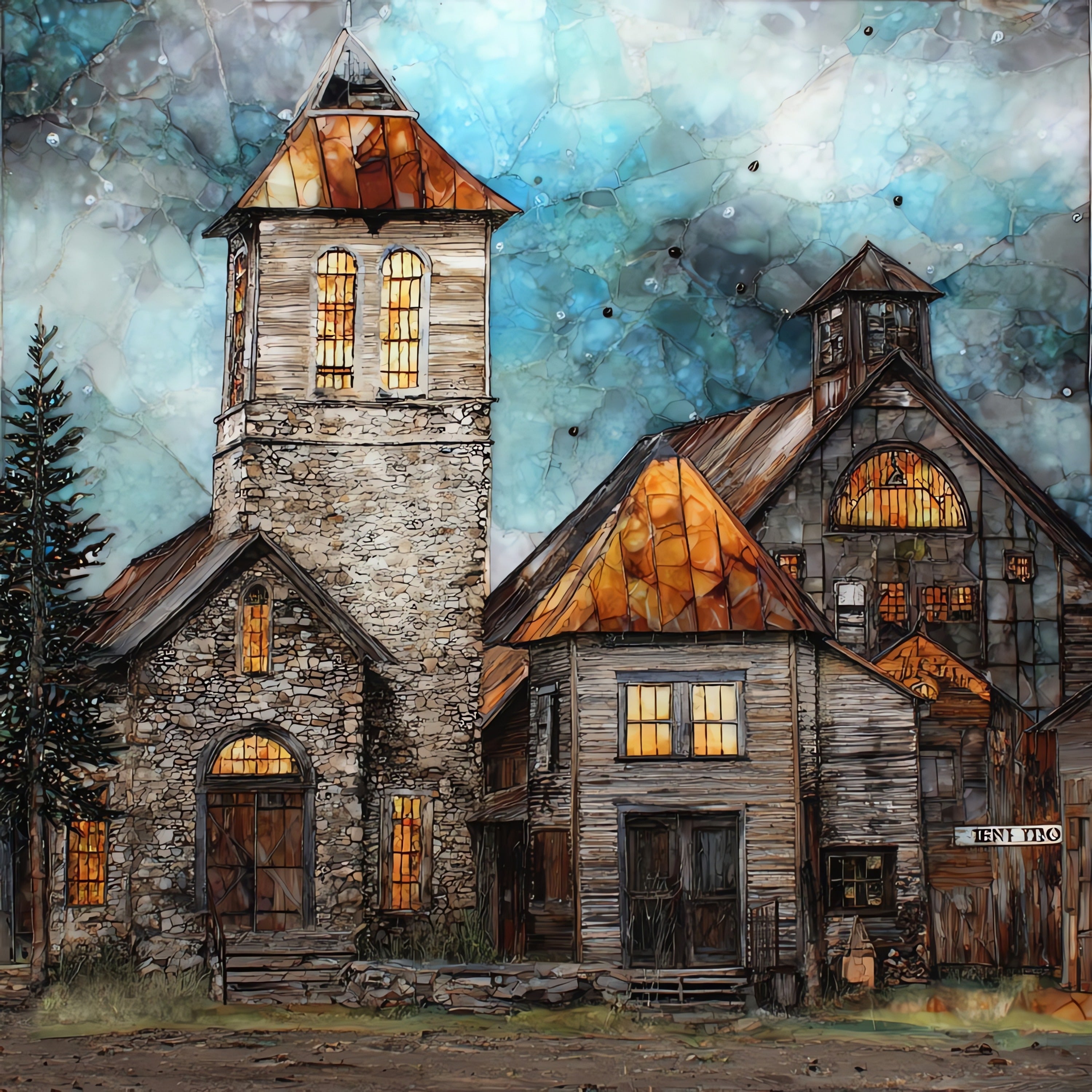 Pioneer Village — ceramic art tile
