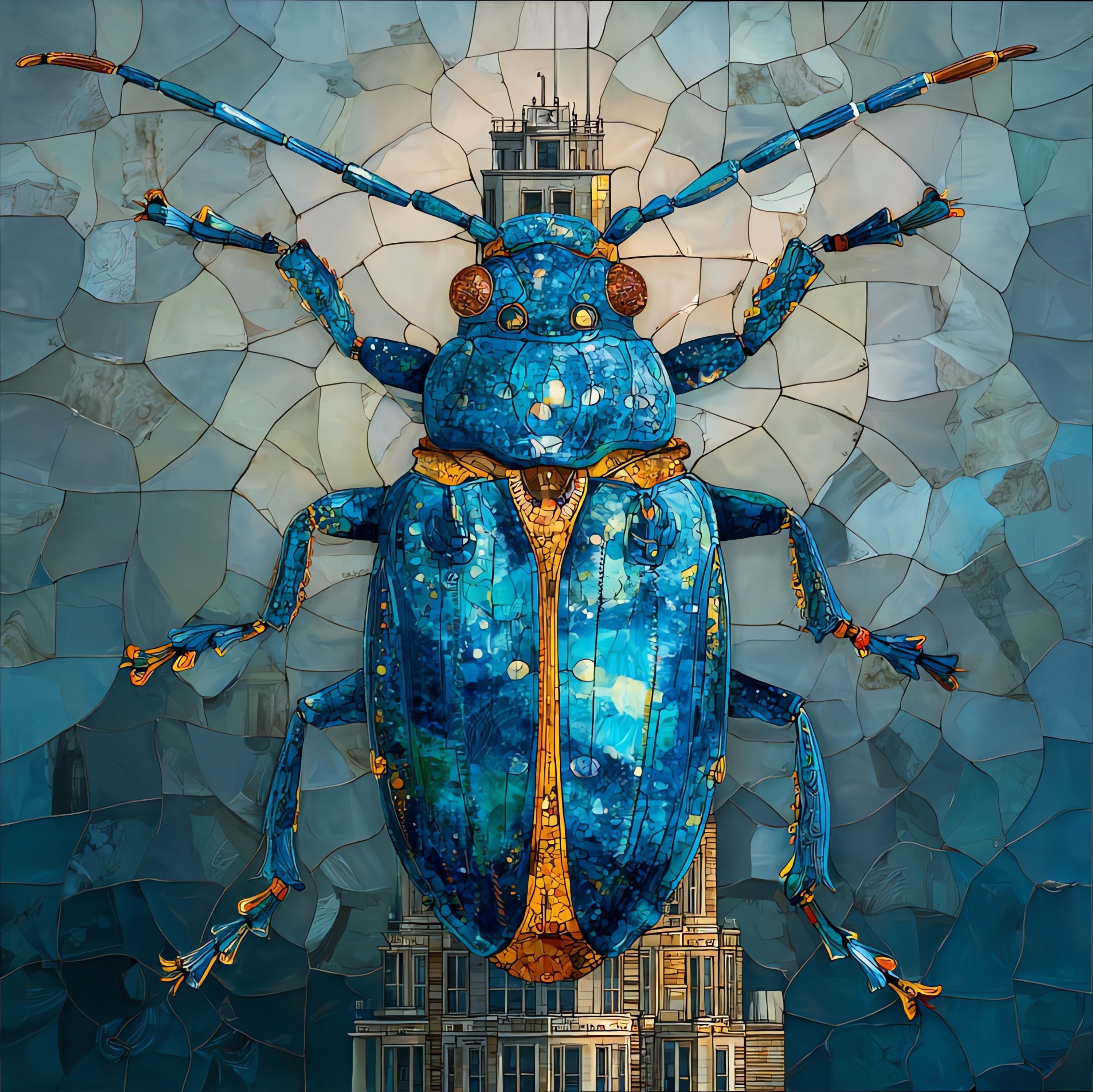 the Big Blue Bug — ceramic art tile
