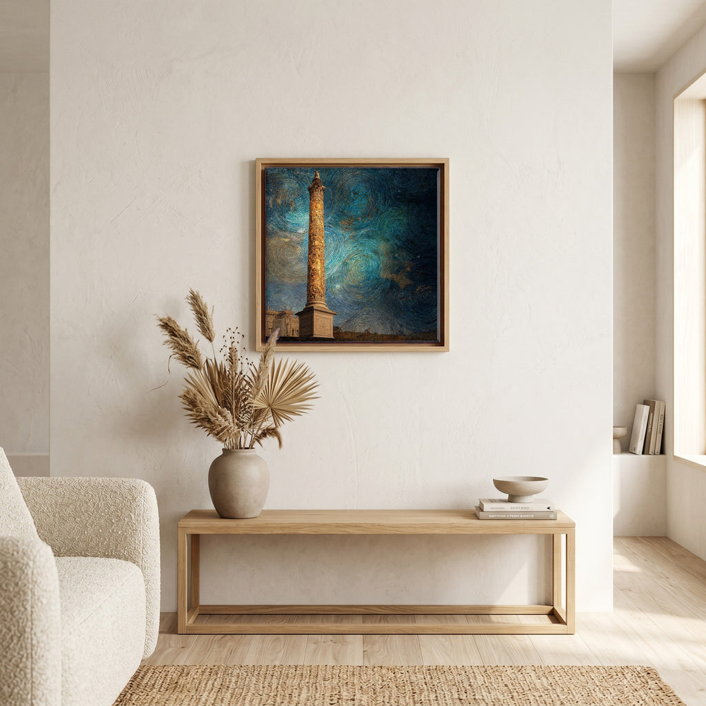 Above the bench, in a warm oak surround.