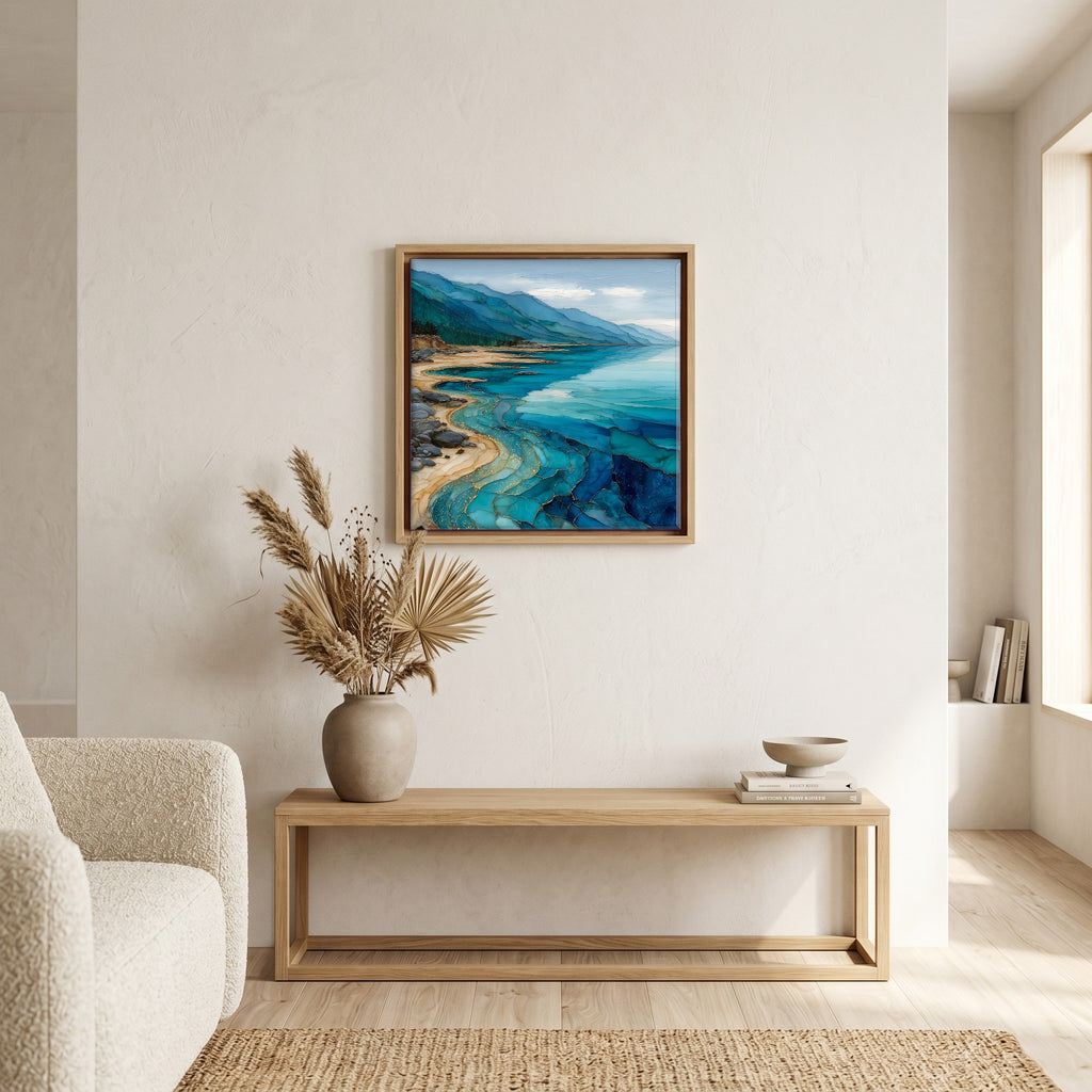 In the living room, above the sofa.