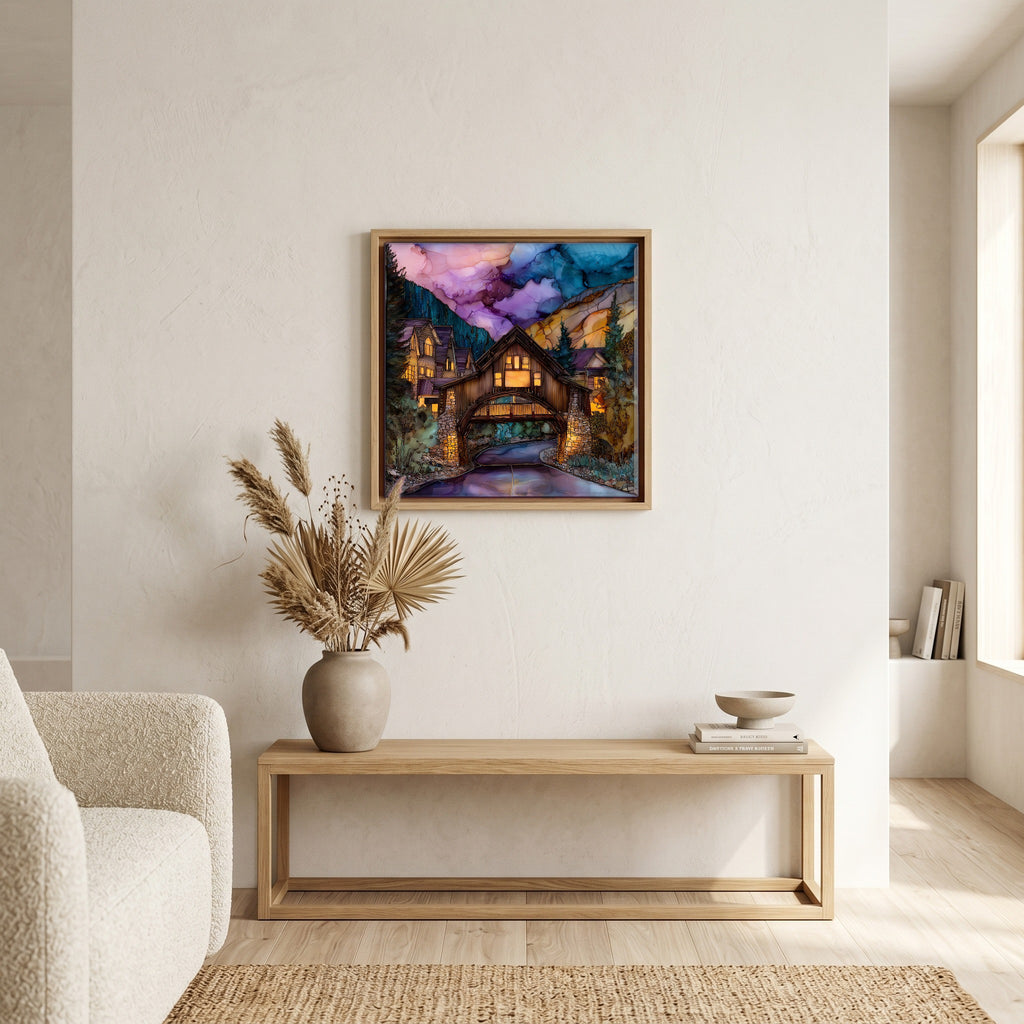 Above the bench, in a warm oak surround.
