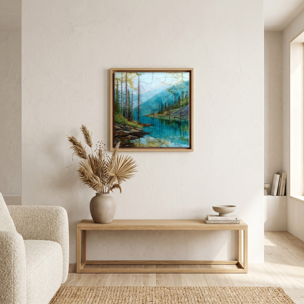 In the living room, above the sofa.