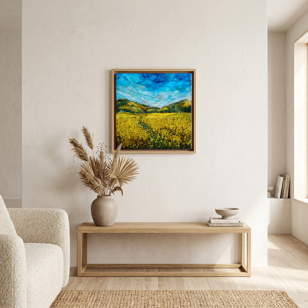 Above the bench, in a warm oak surround.