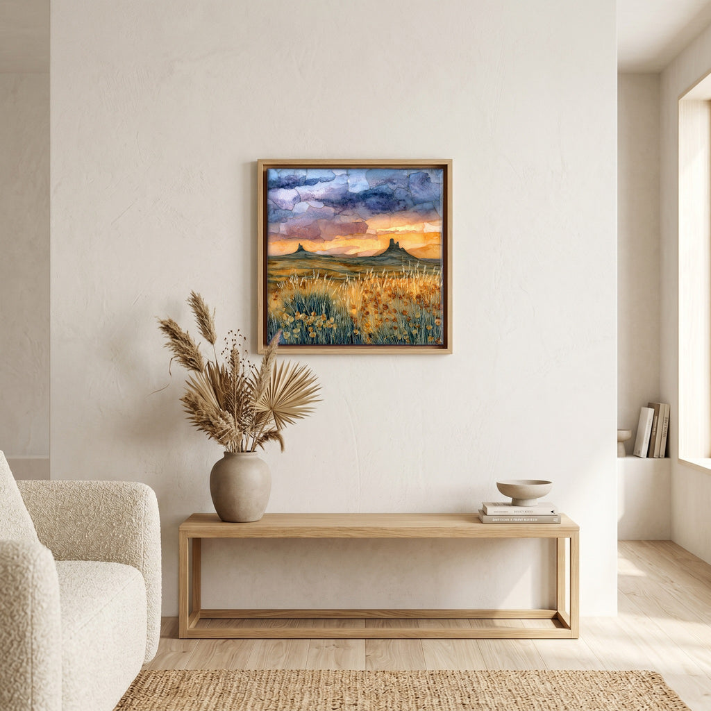 Above the bench, in a warm oak surround.