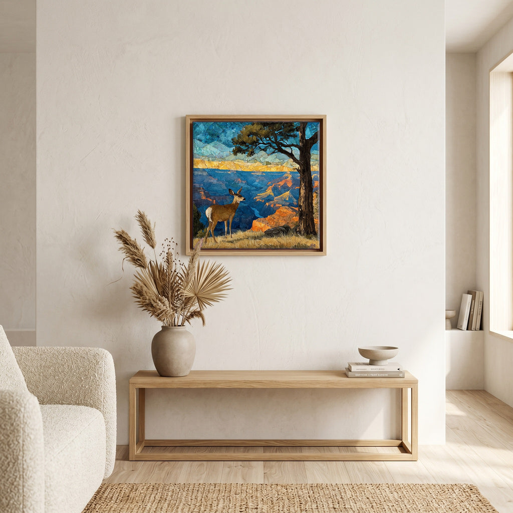 In the living room, above the sofa.