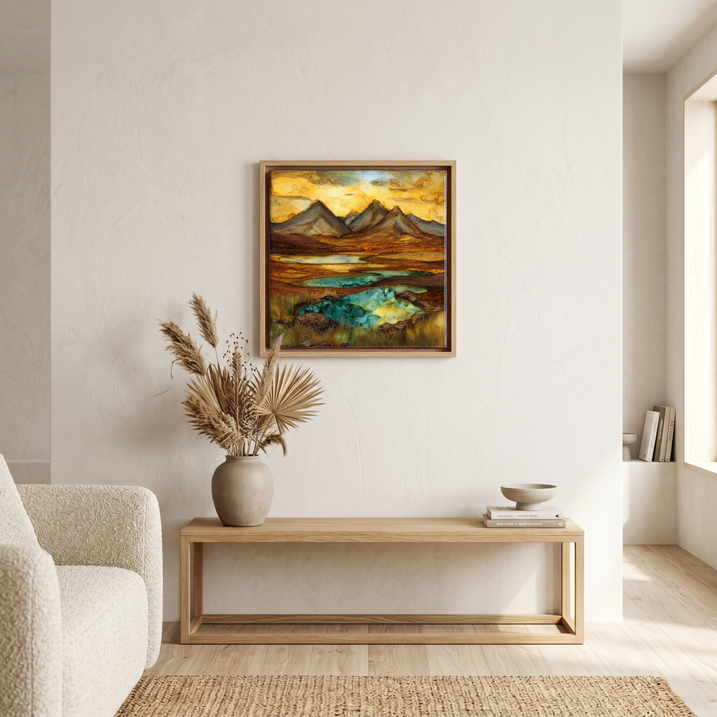 Above the bench, in a warm oak surround.