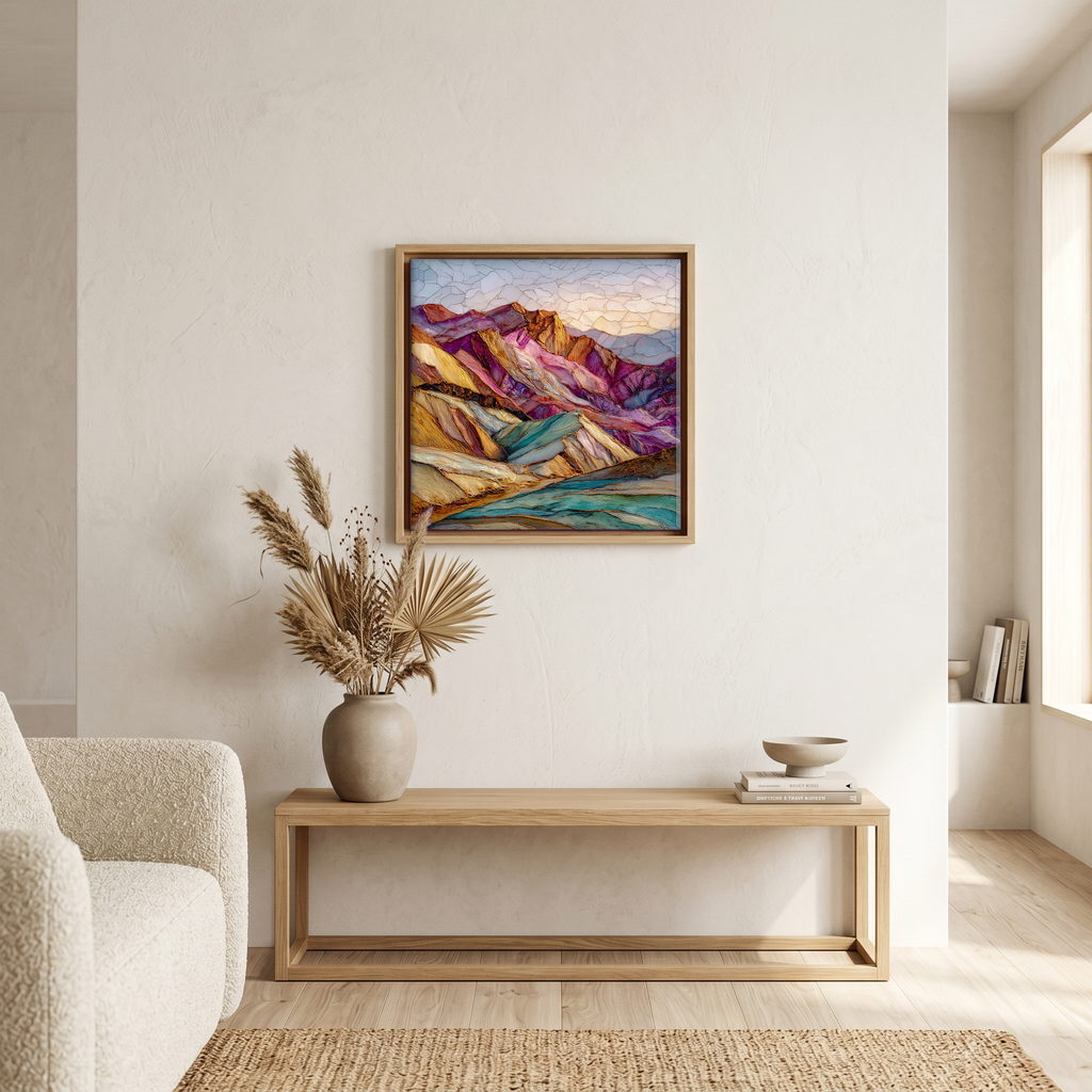Above the bench, in a warm oak surround.