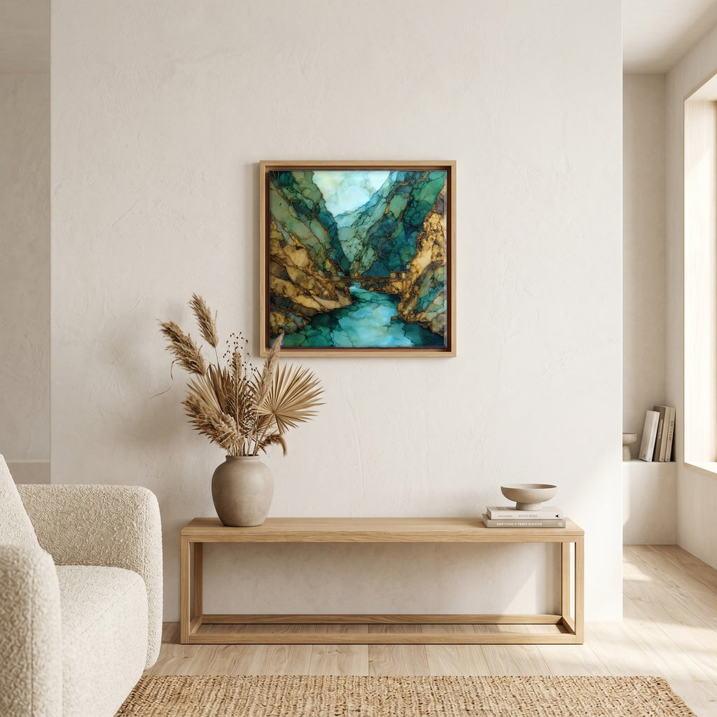 In the living room, above the sofa.