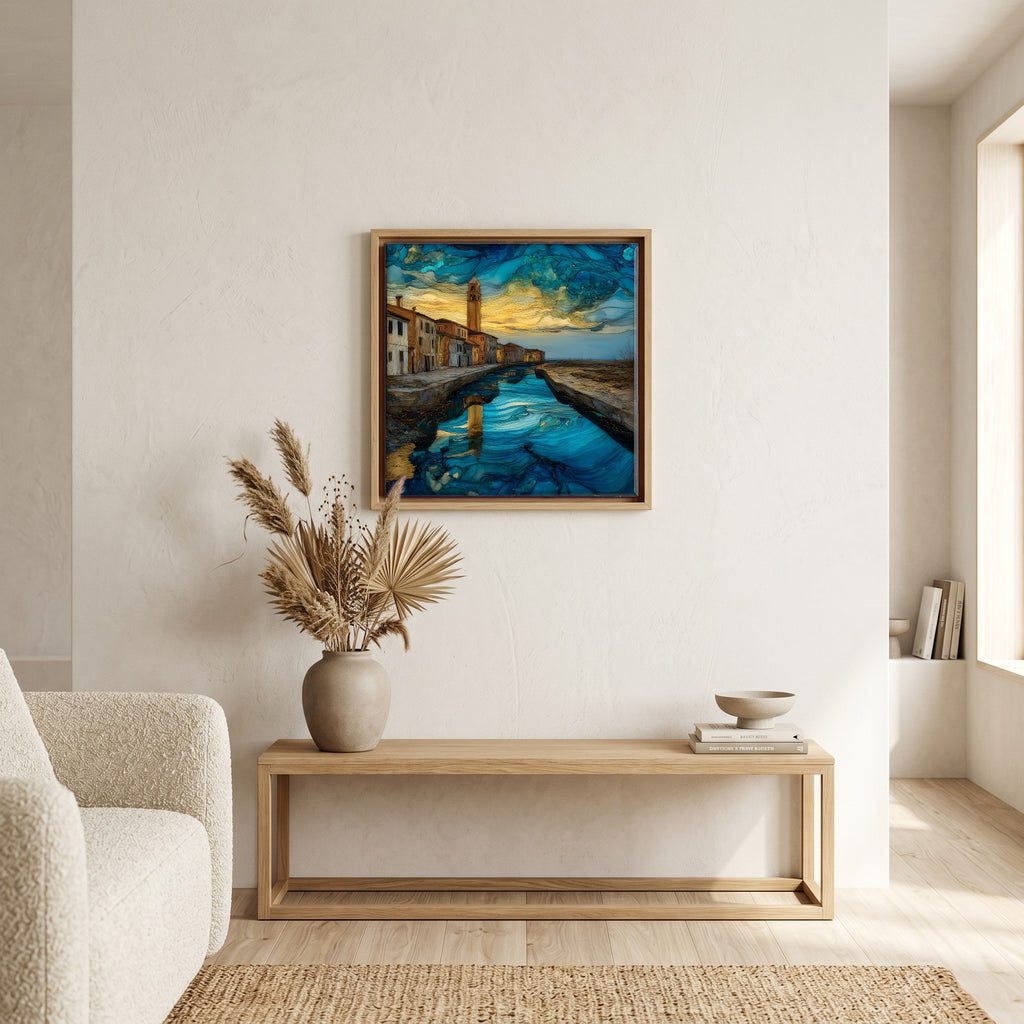 Above the bench, in a warm oak surround.