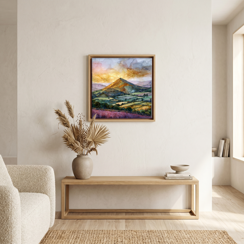 Above the bench, in a warm oak surround.
