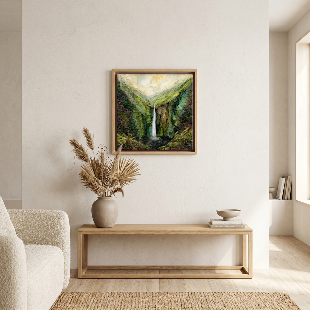 Above the bench, in a warm oak surround.