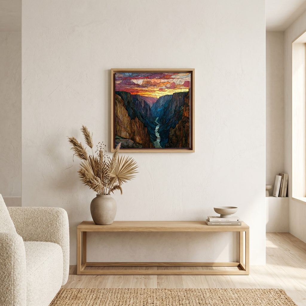 Above the bench, in a warm oak surround.
