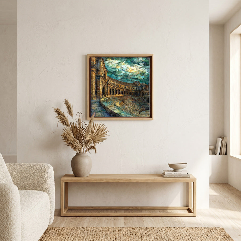 In the living room, above the sofa.
