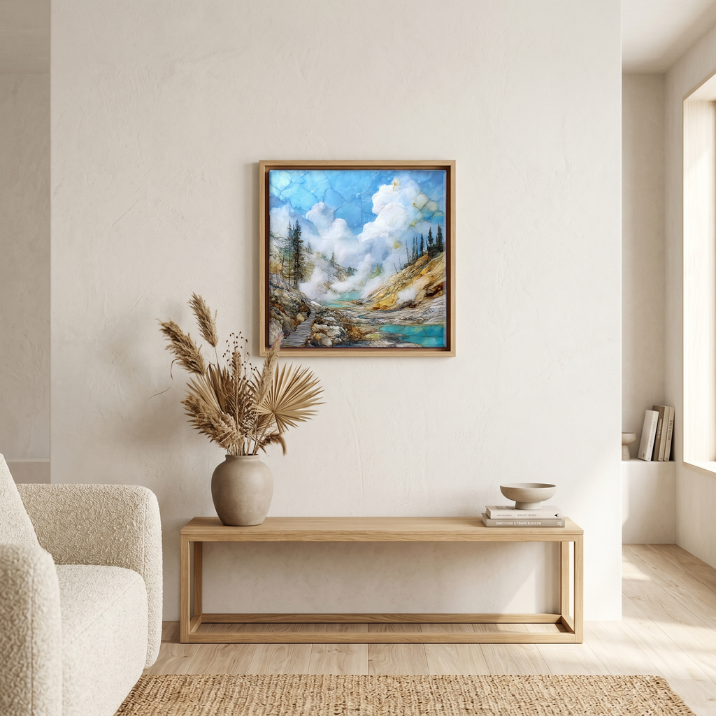 Above the bench, in a warm oak surround.