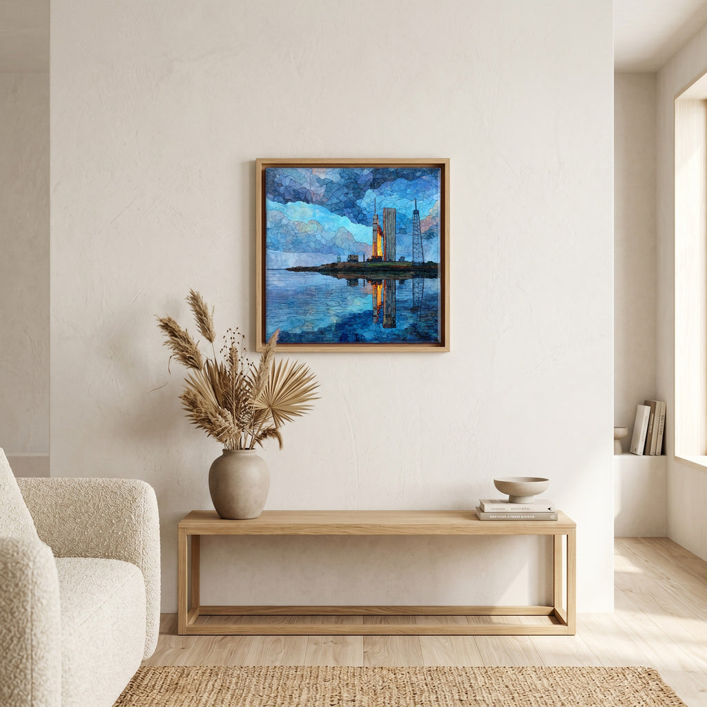 In the living room, above the sofa.