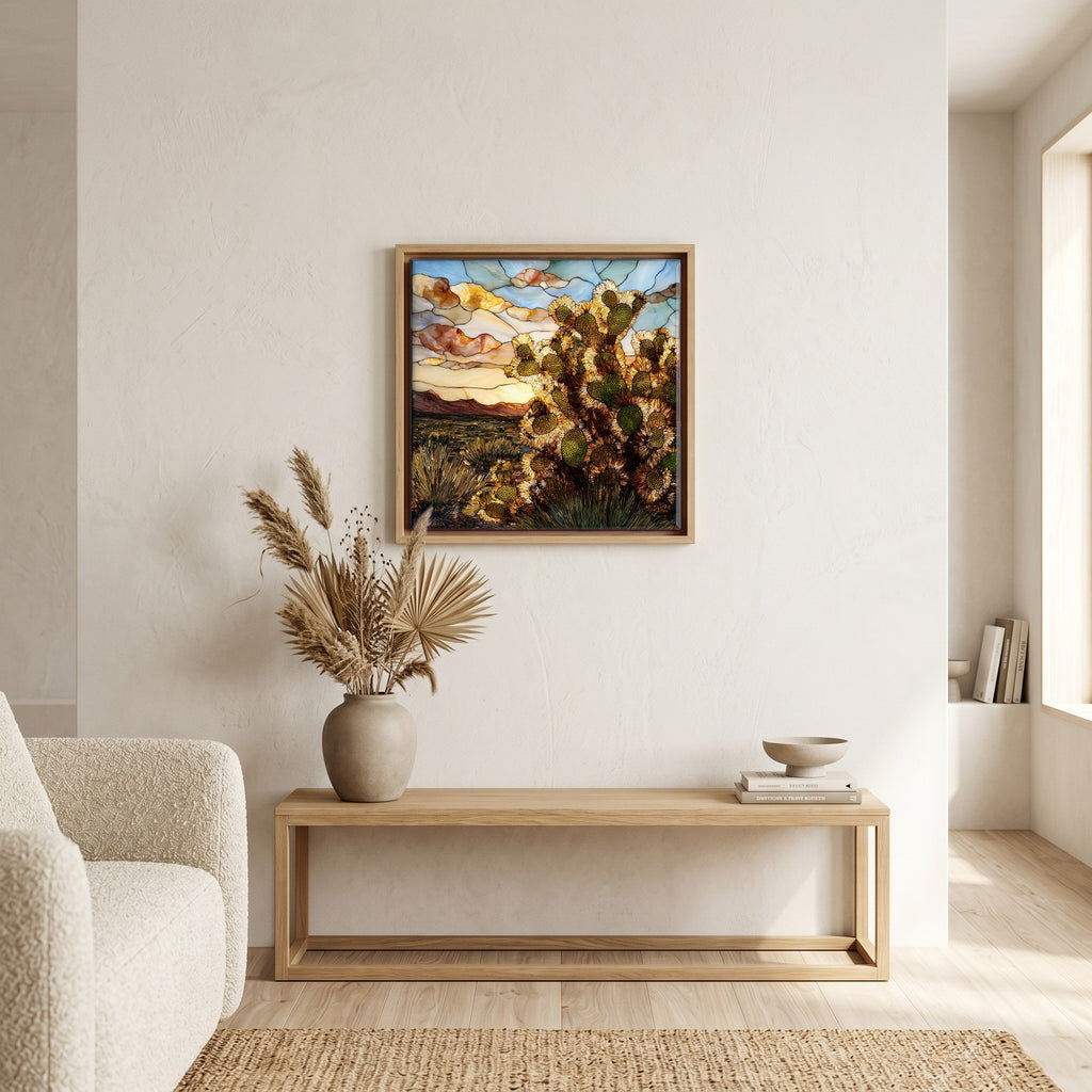 In the living room, above the sofa.