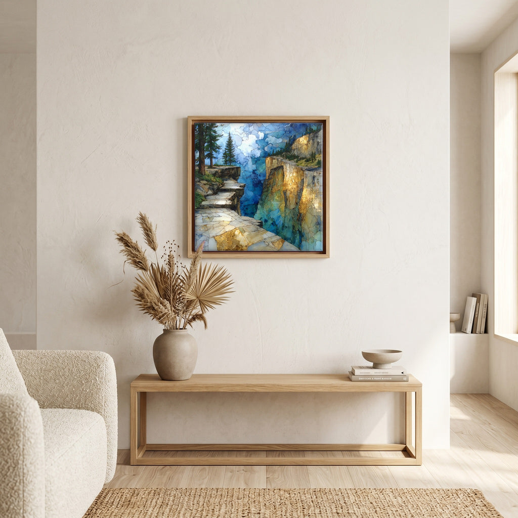 In the living room, above the sofa.