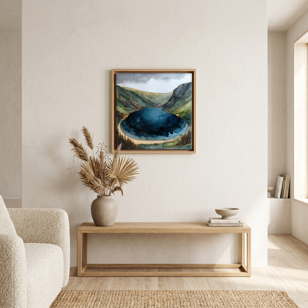 Above the bench, in a warm oak surround.