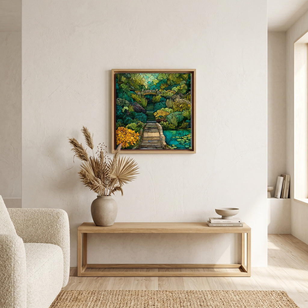 In the living room, above the sofa.
