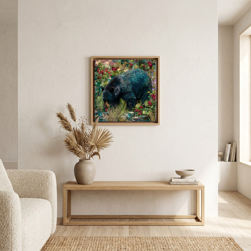 In the living room, above the sofa.