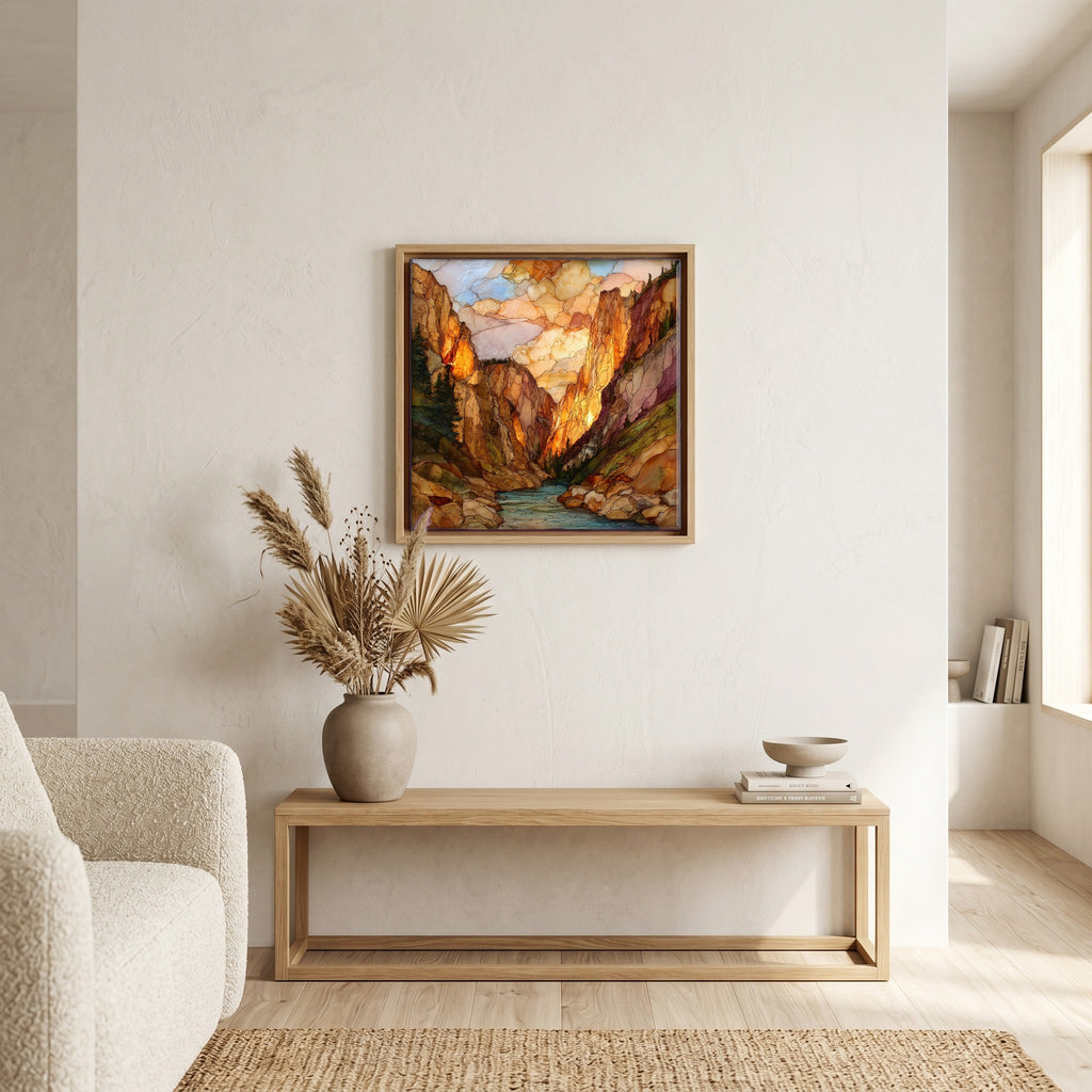 Above the bench, in a warm oak surround.