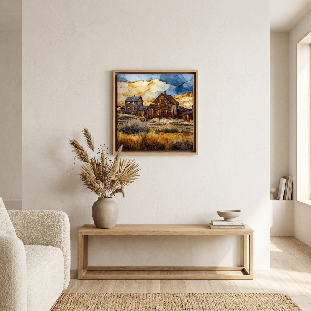 Above the bench, in a warm oak surround.