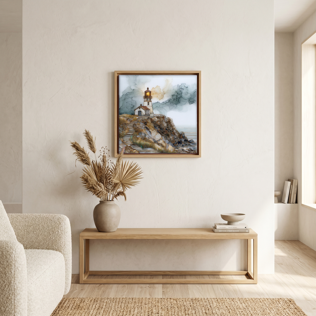Above the bench, in a warm oak surround.