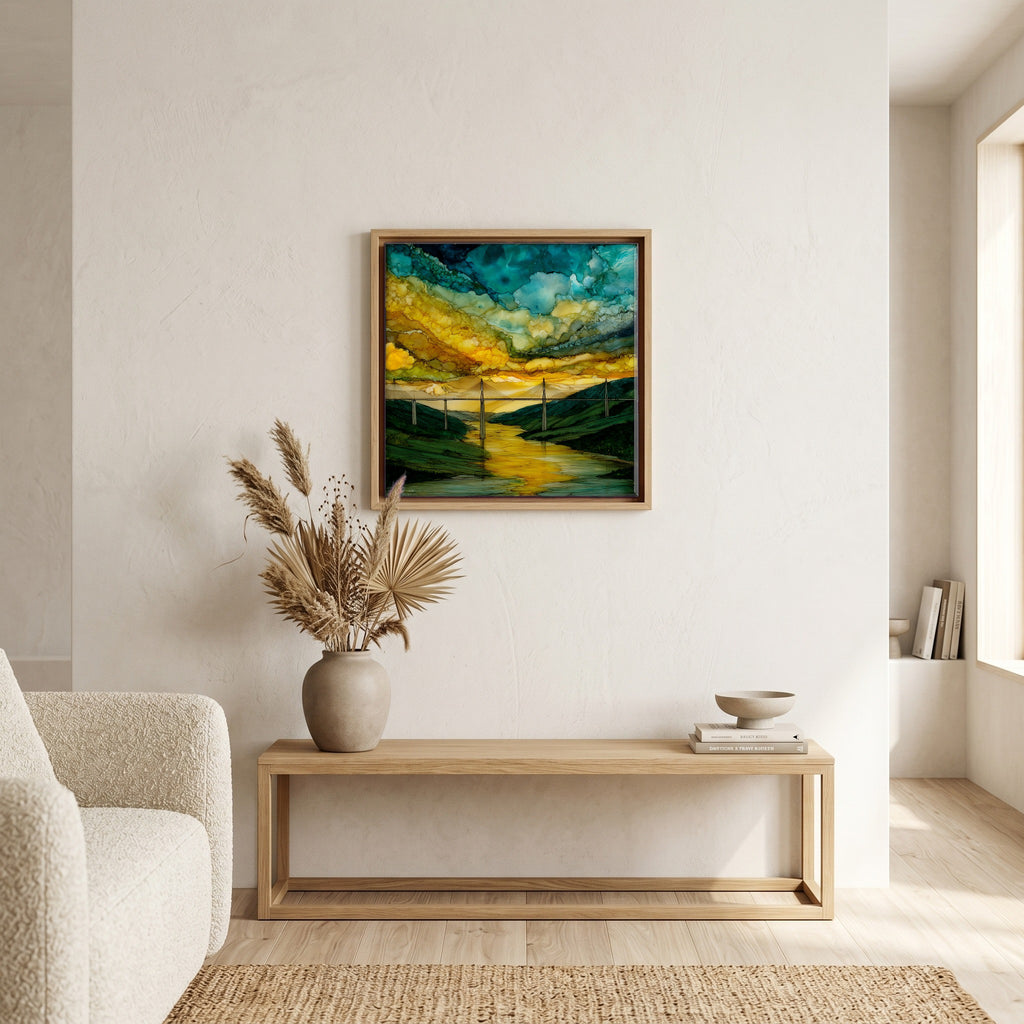 Above the bench, in a warm oak surround.