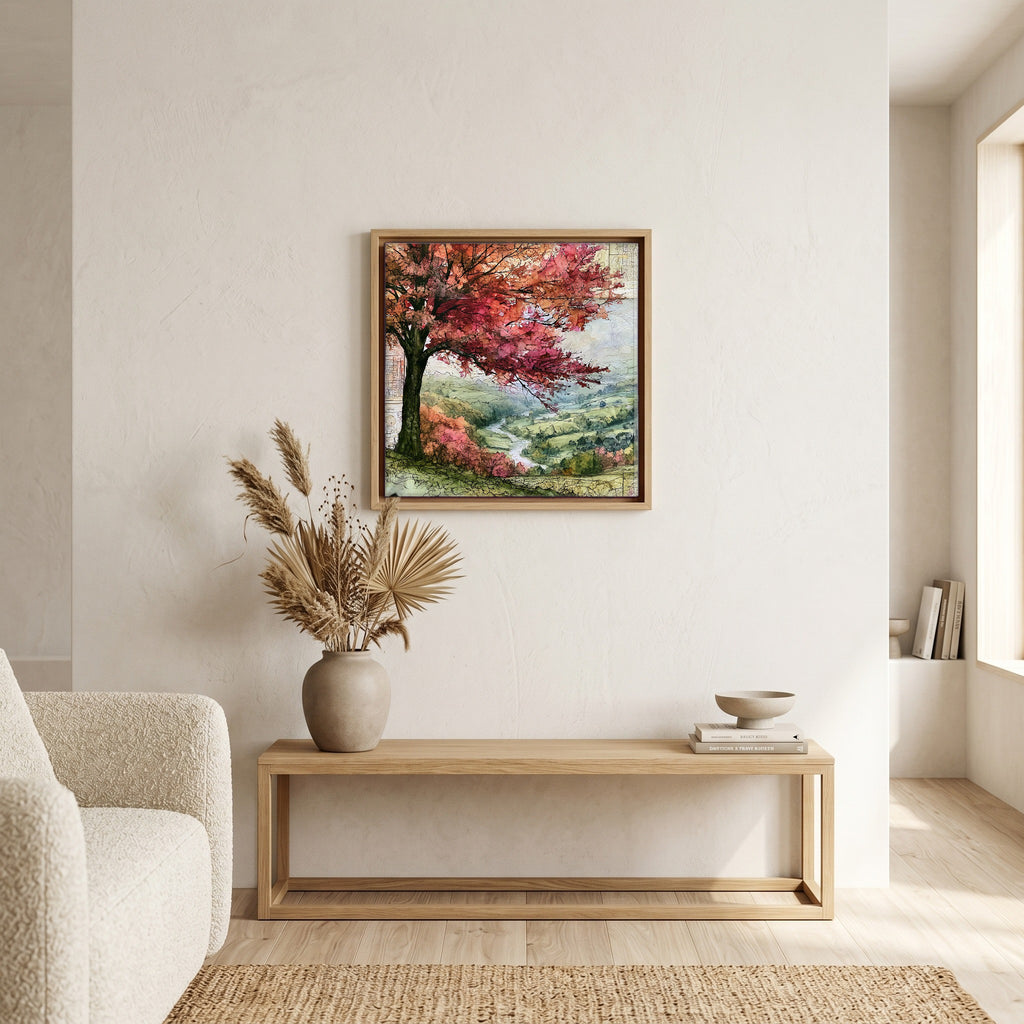 In the living room, above the sofa.
