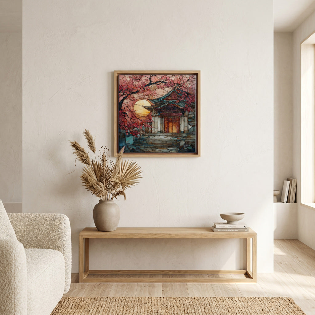 In the living room, above the sofa.