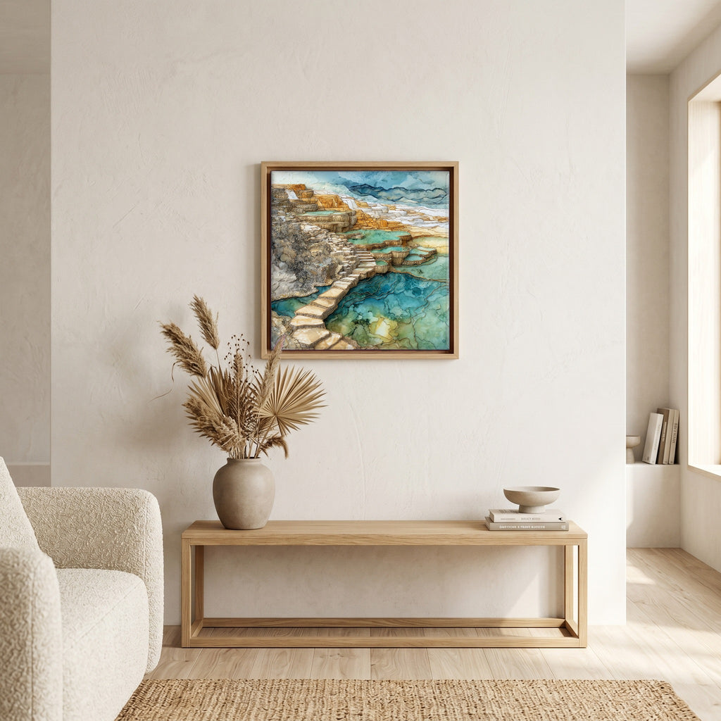 In the living room, above the sofa.