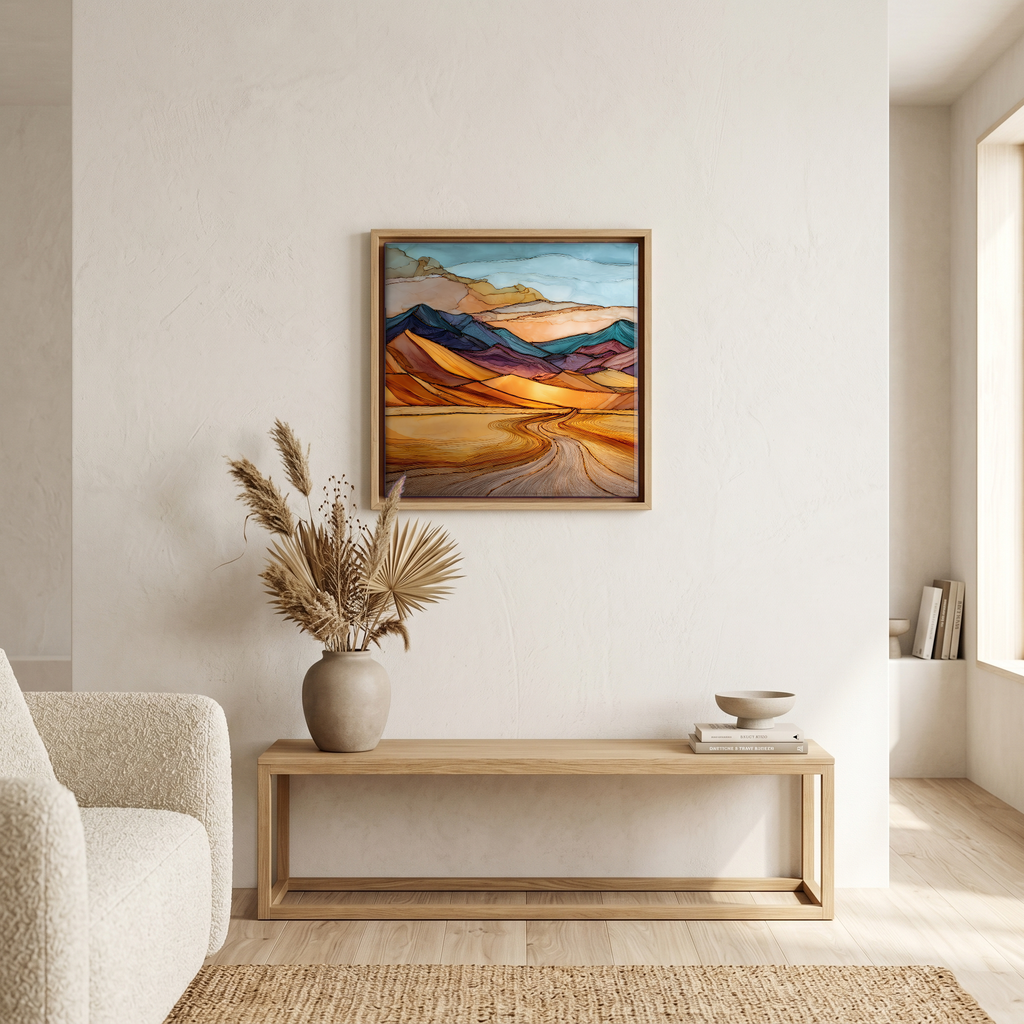 Above the bench, in a warm oak surround.