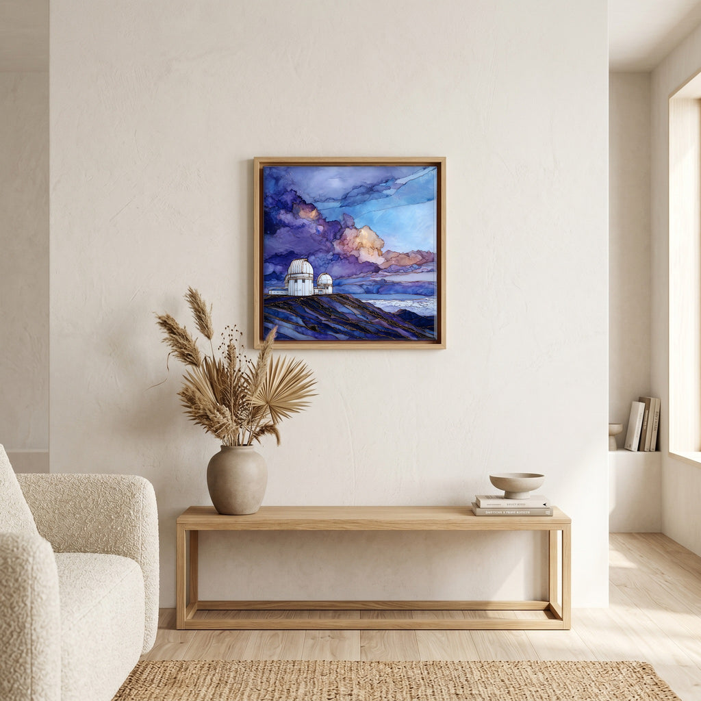 Above the bench, in a warm oak surround.