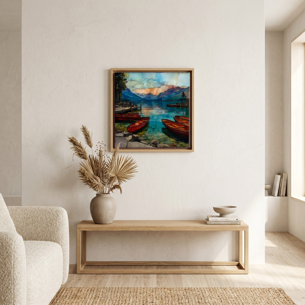 In the living room, above the sofa.