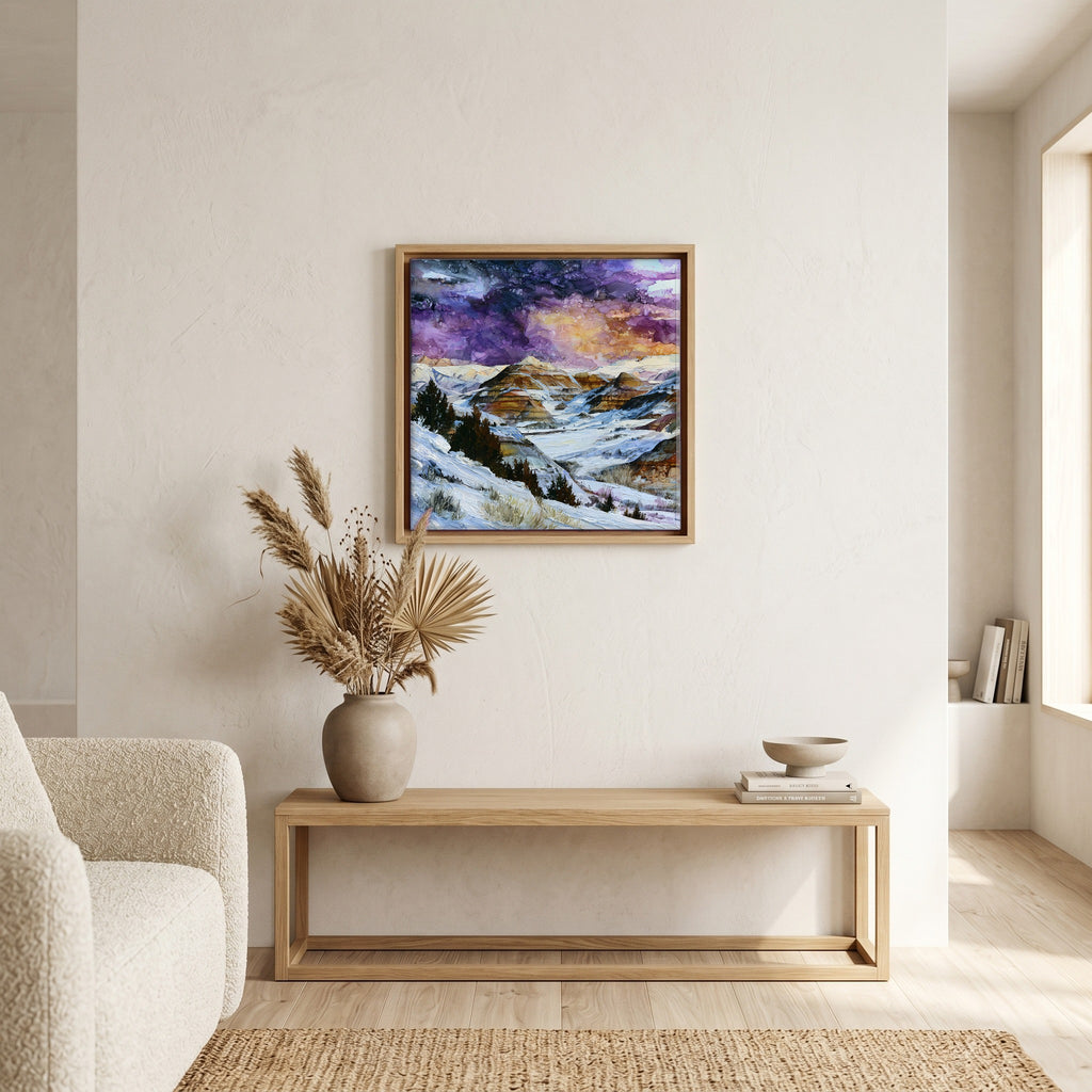 In the living room, above the sofa.