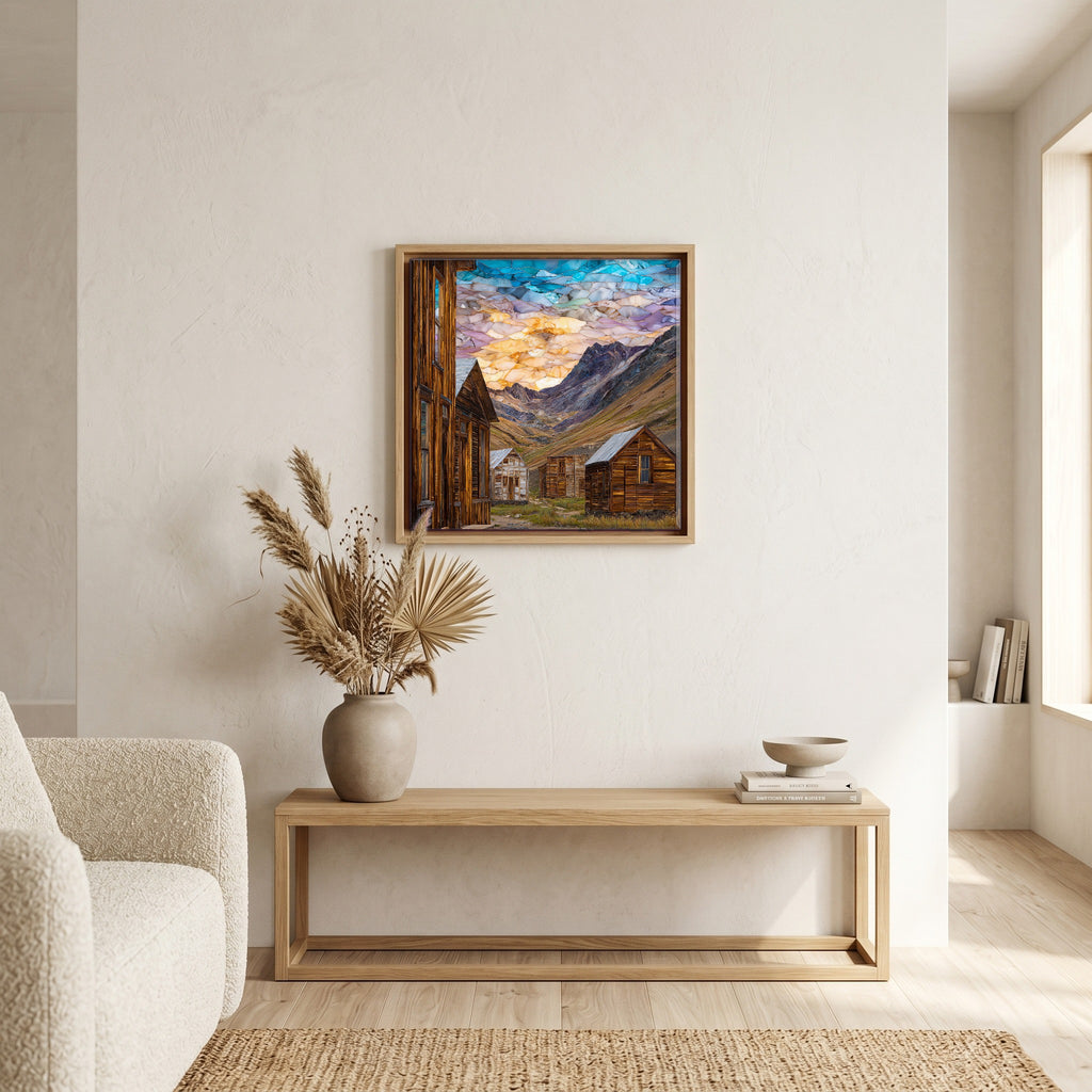 Above the bench, in a warm oak surround.