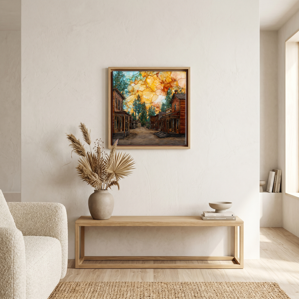Above the bench, in a warm oak surround.