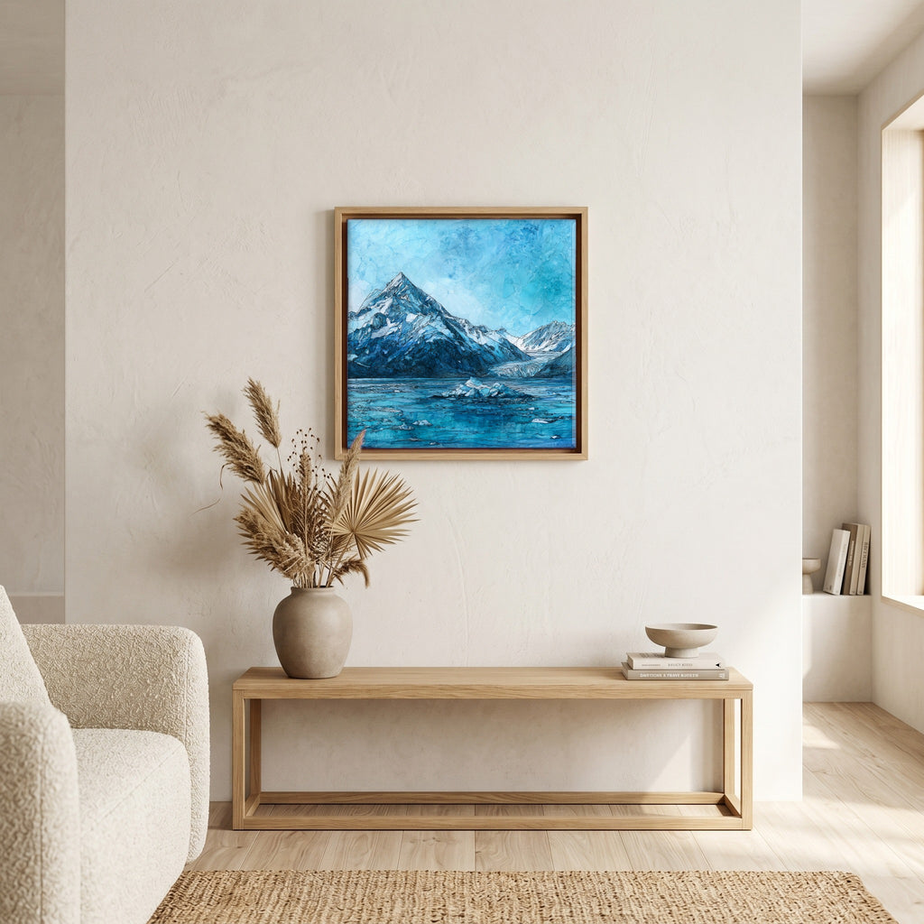 In the living room, above the sofa.
