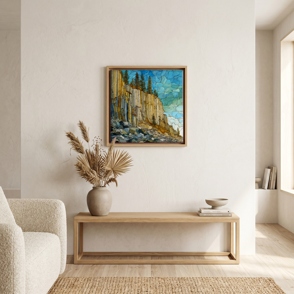 Above the bench, in a warm oak surround.