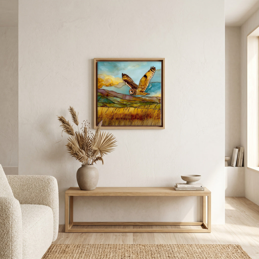 Above the bench, in a warm oak surround.